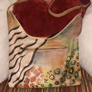 Anushka Hand-Painted Pebbled Leather Hobo Purse